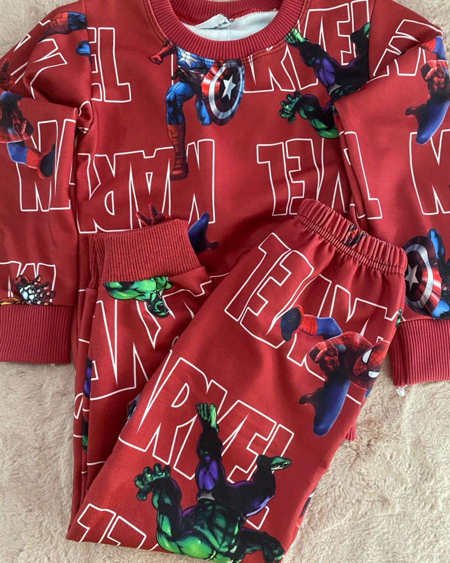 Dijital Baskı Marvel Süper Kahramanlar Desenli Takım