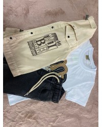 Erkek Çocuk Keten Gömlekli İçi T-Shirt Takım - Bej