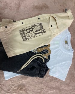 Erkek Çocuk Keten Gömlekli İçi T-Shirt Takım - Bej