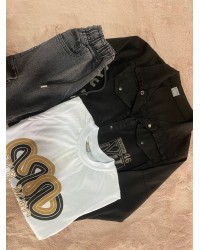 Erkek Çocuk Keten Gömlekli İçi T-Shirt Takım