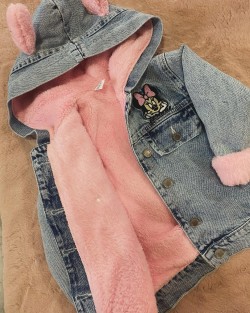 Minie Mouse İşlemeli İçi Kollar Dahil Komple Peluş Kot Mont