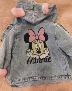 Minie Mouse İşlemeli İçi Kollar Dahil Komple Peluş Kot Mont Minie Mouse İşlemeli İçi Kollar Dahil Komple Peluş Kot Mont