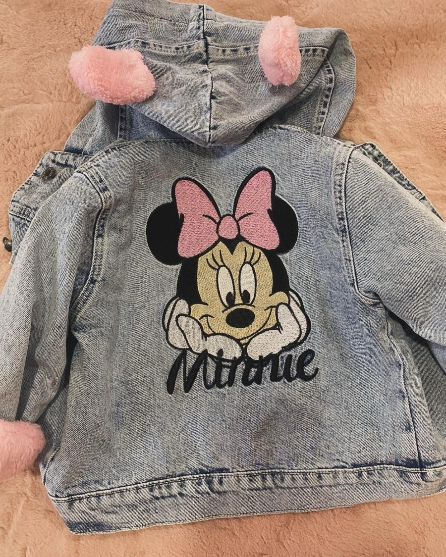 Minie Mouse İşlemeli İçi Kollar Dahil Komple Peluş Kot Mont Minie Mouse İşlemeli İçi Kollar Dahil Komple Peluş Kot Mont